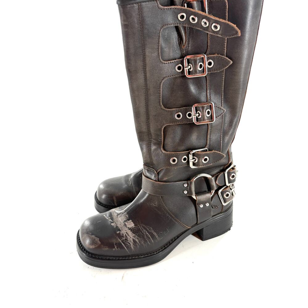 Steve Madden Rocky Buckle Moto Boots 7.5 Punk Grunge Gray Silver Tall Knee High - Picture 3 of 8